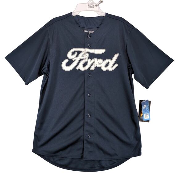 NWT Ford Motor Company Navy Button Up Baseball Style Shirt Men's M Short Sleeve - Picture 1 of 10